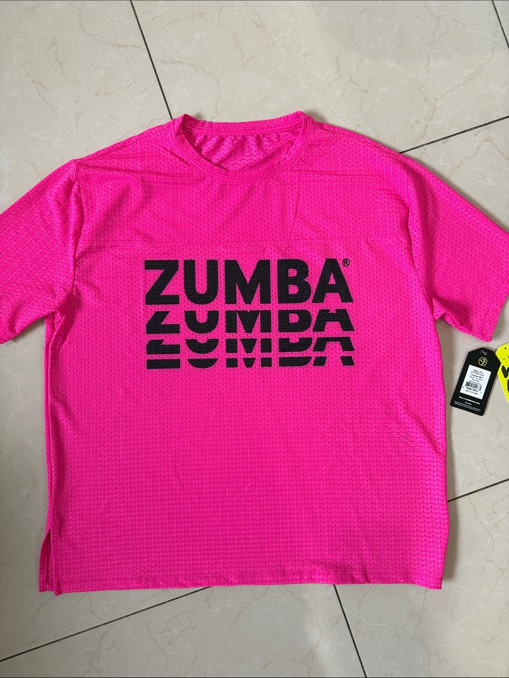 Zumba Ultrabright Mesh Boxy Top with side slits - PINK SIZE SMALL